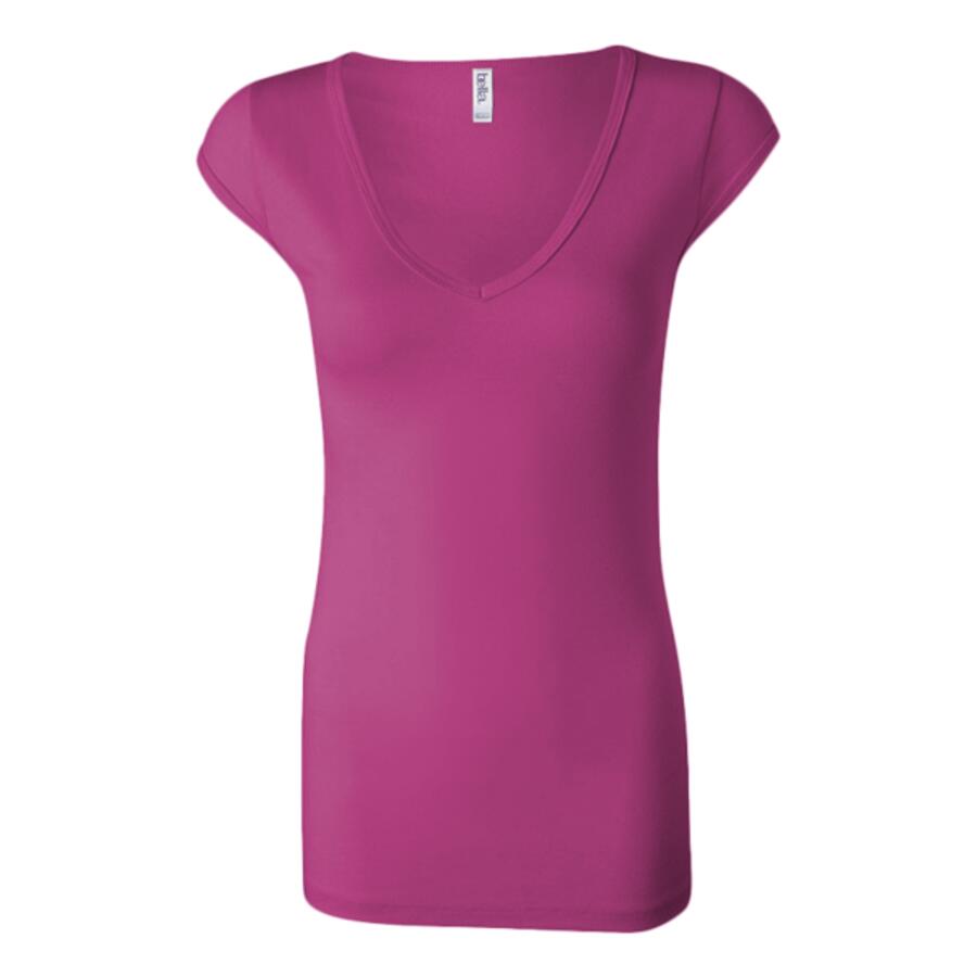 Women's Cap Sleeve Sheer Mini Rib V-neck Tee Thumbnail